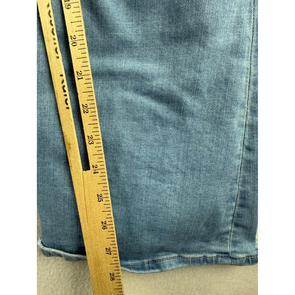 American Eagle Super Hi-Rise Flare Jeans Womens 10 Light Wash Distressed Raw Hem - Picture 4 of 10